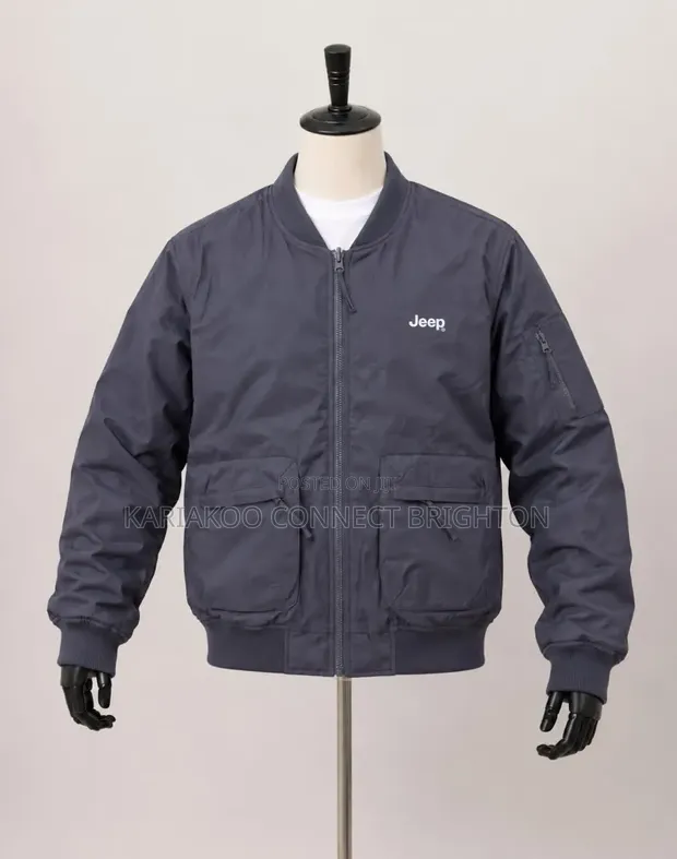 JEEP Bomber Jacket Nyeusi ya Kufungua kwa Zip - 1