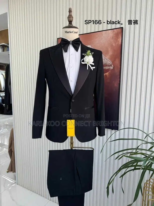 Ricardo Turkey Classic Black Tuxedo Suit with Satin Lapel - 1