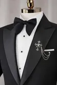 Ricardo Turkey Classic Black Tuxedo Suit with Satin Lapel - 3