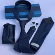 Navy Blue Patterned Tie and Pocket Square Set - 1