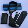 Navy Blue Patterned Tie and Pocket Square Set - 2