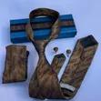 Navy Blue Patterned Tie and Pocket Square Set - 3