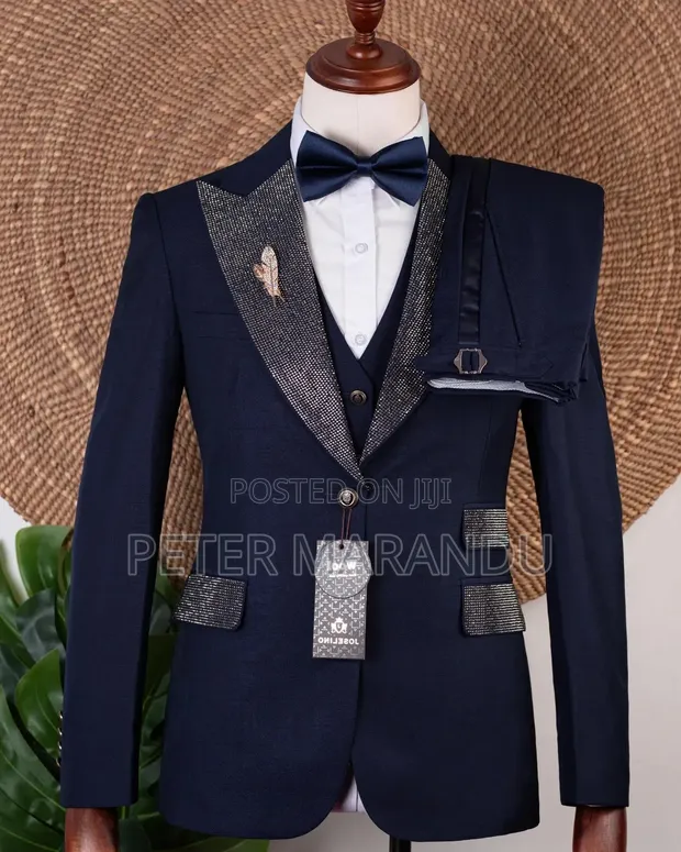 Premium Navy Blue Three-Piece Suit - 1