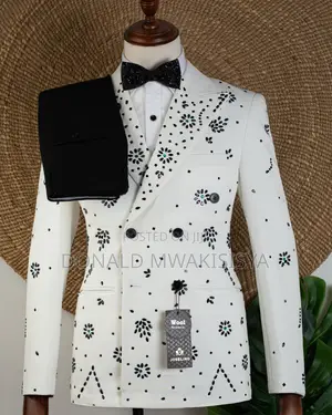 Joselino White Edition Suit - Double Breasted with Flower Stones