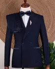 Navy Blue Stoned Luxury Suit - 3