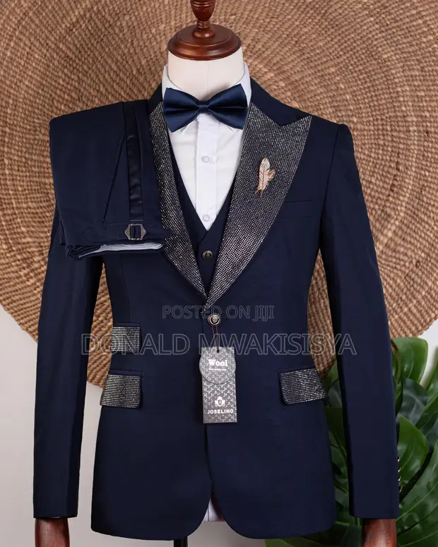 Joselino Navy Blue Stoned Lapel Tuxedo - 1