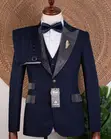 Joselino Navy Blue Stoned Lapel Tuxedo - 1