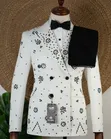 Premium White Double-Breasted Floral Tuxedo Suit - 2
