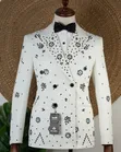 Premium White Double-Breasted Floral Tuxedo Suit - 3