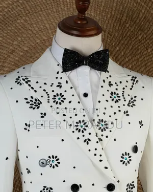 Premium White Double-Breasted Floral Tuxedo Suit
