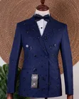 Navy Blue Floral Stone Tuxedo Suit - 1