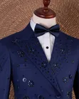 Navy Blue Floral Stone Tuxedo Suit - 2