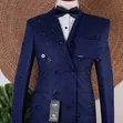 Navy Blue Floral Stone Tuxedo Suit - 3