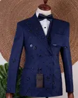 Navy Blue Floral Stone Tuxedo Suit - 4