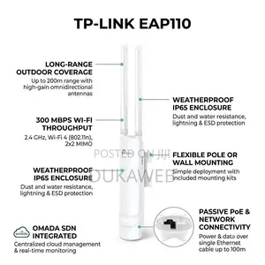 TP-Link EAP110 Access Point ya Nje ya Wi-Fi - 300Mbps Mtaimbo Mrefu