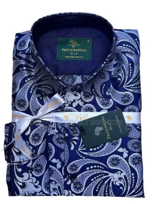 Seti ya Shati na Tai ya Paisley ya Bluu ya Kifalme ya Presidential