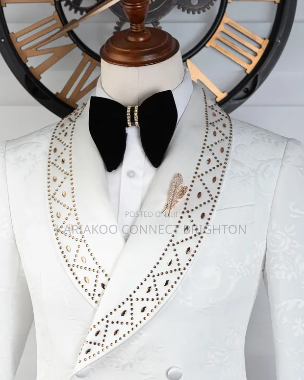 Daro Men's White & Black Embellished Formal Suit - 1