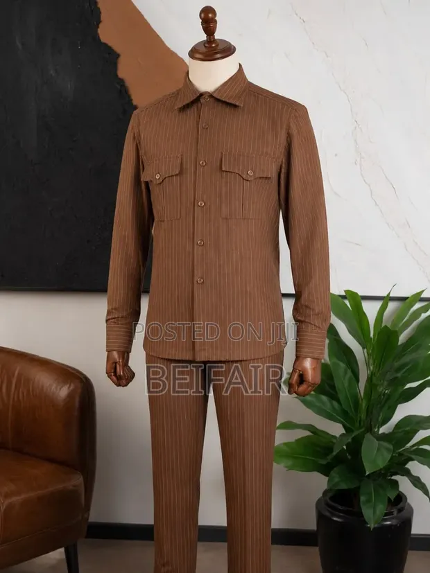 Brown Kaunda Suit with Strips - 1