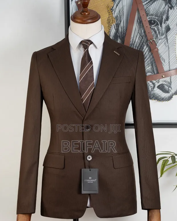 Fernando Plain Brown Double Buttons Suit - 1
