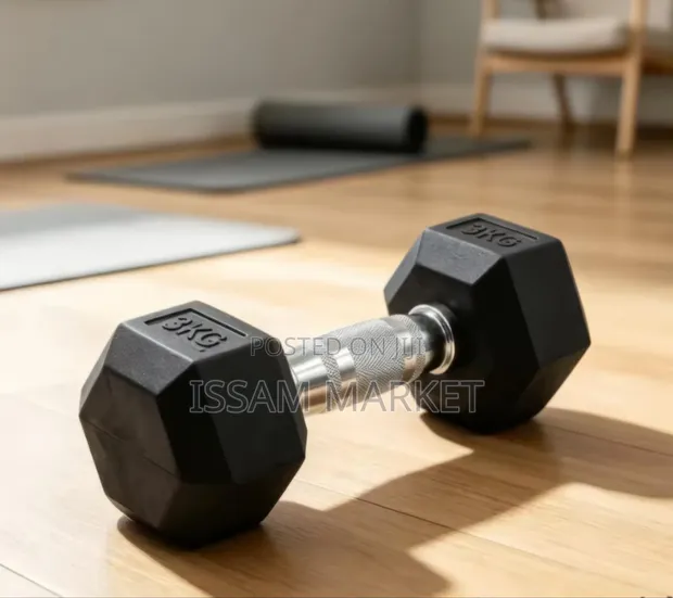 3kg Hexagonal Rubber Dumbbell - 1