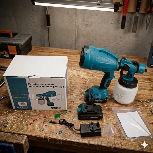 Portable Cordless HVLP Spray Gun Kit - 48V, 2 Batteries - 1