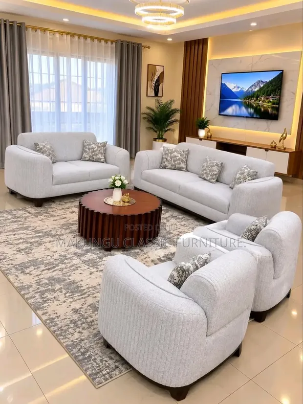 SofaSofa Sofa Set 3-2-1-1 - Kitambaa Nyeupe - 1