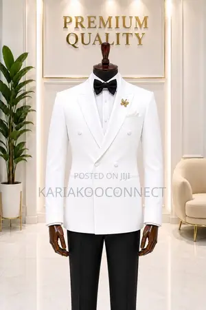 Men's Double-Breasted White Tuxedo