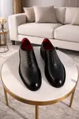 Men's Classic Black Leather Oxford Shoes - Red Sole - 3