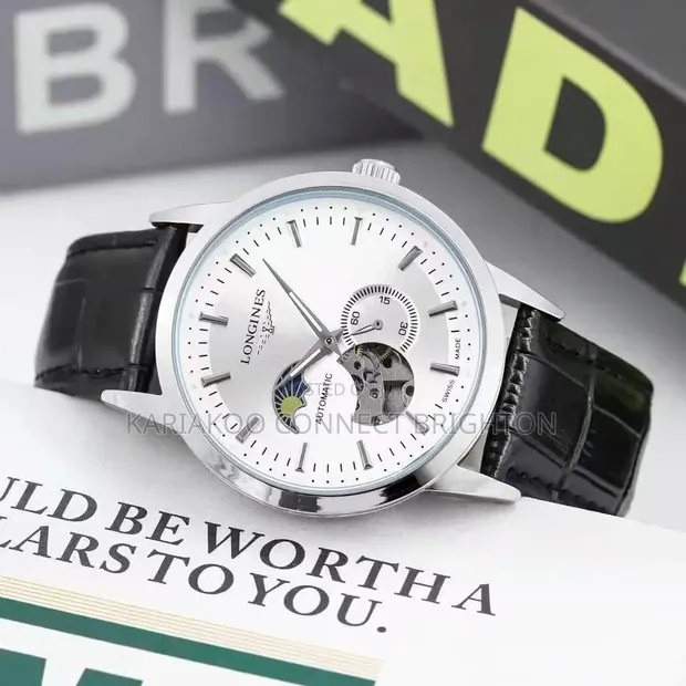 Longines Automatic Watch - White Dial, Black Leather Strap - 1