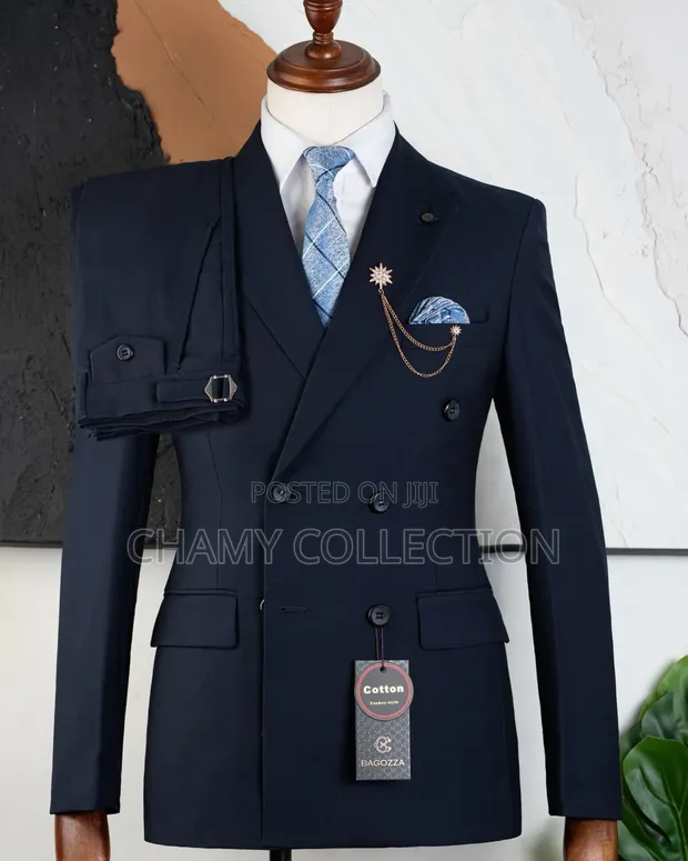 Men's Dark Blue Six-Button Suit - 1