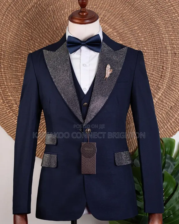 Suti ya Navy Blue yenye Lapel ya Glitter - 1