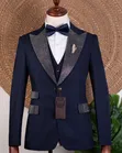 Suti ya Navy Blue yenye Lapel ya Glitter - 1