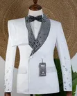 Suti Nyeupe na Fedha yenye Mapambo kwenye Lapel - 1