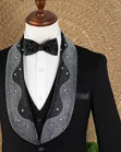 Black and Silver Embellished Lapel Suit - 1