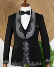 Black and Silver Embellished Lapel Suit - 2