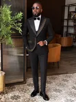 Black and Gold Crystal Studded Lapel Suit - 4