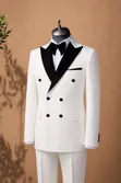 White and Black Contrast Lapel Double-Breasted Suit - 2