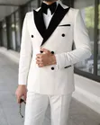 White and Black Contrast Lapel Double-Breasted Suit - 3