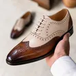 Viatu vya Ngozi vya Loafers vya Brogue Rangi Mbili - 1