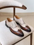 Viatu vya Ngozi vya Loafers vya Brogue Rangi Mbili - 2