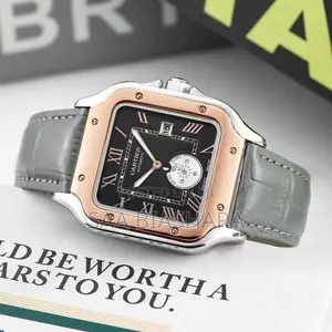 Cartier Style Wristwatch - Gray Leather, Rose Gold Case