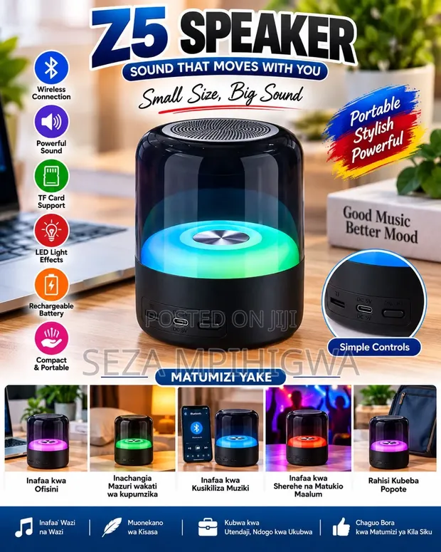 Mini Portable Speaker with Modern Lights - 1