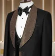 Black and Gold Crystal Studded Three-Piece Suit - 1