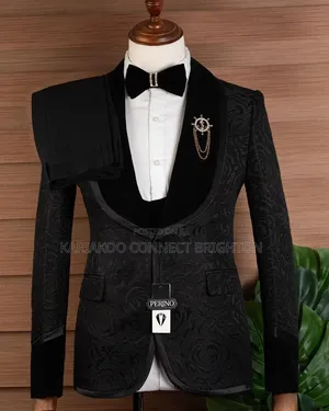 Suti ya Ricardo Turkey Nyeusi ya Jacquard Velvet na Lapel