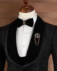 Suti ya Ricardo Turkey Nyeusi ya Jacquard Velvet na Lapel - 3