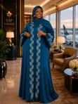 Satin Silk Abaya with Silver Work - 1