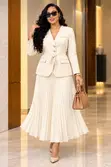 New 2pc Belted Blazer & Pleated Chiffon Skirt Set - 1