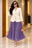 New 2pc Belted Blazer & Pleated Chiffon Skirt Set - 3
