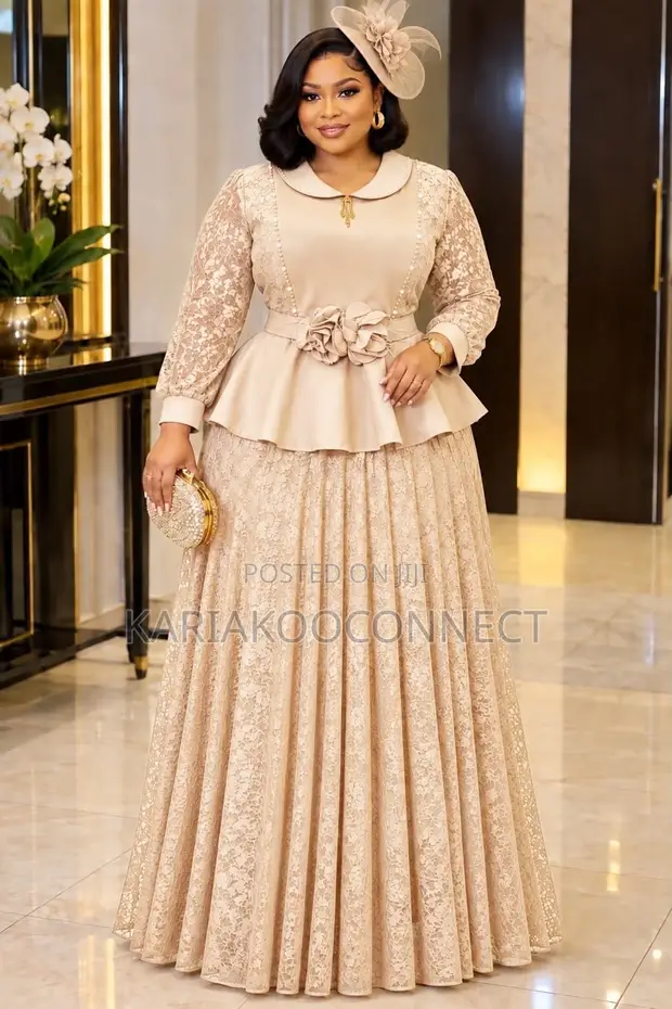 Elegant Lace Peplum Top Maxi Skirt Set - 1
