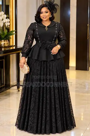 Seti ya Juu ya Peplum na Sketi ya Maxi ya Lace